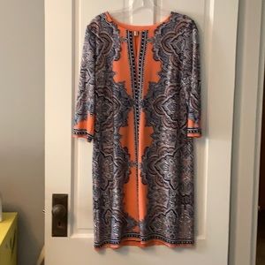 Coral and blue dress